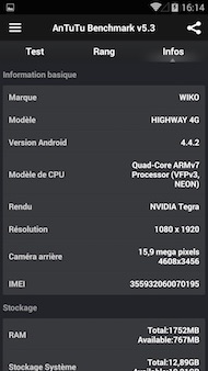 Wiko Highway 4G benchmark