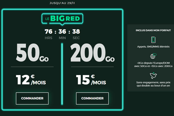 Le Black Friday signe le retour des forfaits BIG RED 200 Go à 15€ et 50 Go à 12€