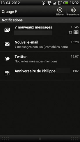 HTC One X : notifications