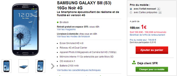 Samsung lance le Galaxy S3 version 4G chez SFR