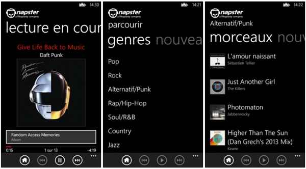 Napster : le service de streaming musical arrive sur Windows Phone
