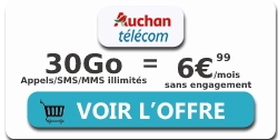 Forfait Mobile 30 Go chez Auchan Télécom