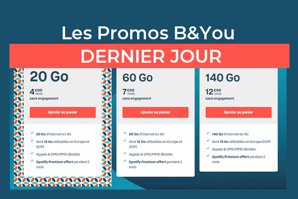 Dernier jour pour profiter des offres exceptionnelles B&amp;You avec jusqu'à 60Go d'Internet pour moins de 7€ !