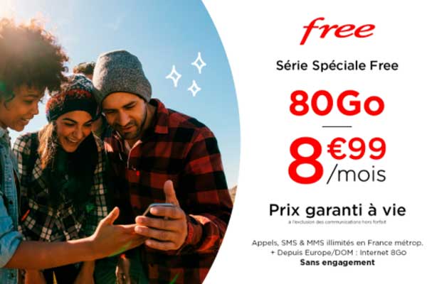 Vente privée Free Mobile : nouveau forfait mobile 80Go à 8.99€ par mois, prix garanti à vie !