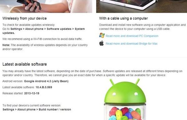 Sony Xperia Z : Android 4.3 Jelly Bean pourrait être déployé le 19 décembre, soit demain