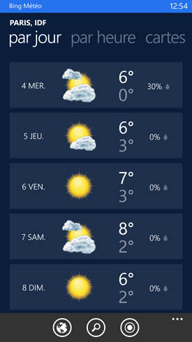 Nokia Lumia 1520 : Bing Météo
