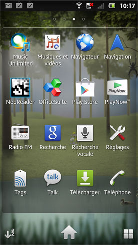 Test Sony Xperia sola : écran du menu principal