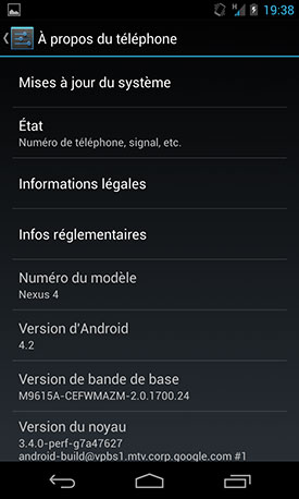 prise en main Google Nexus 4 LG Android 4.2