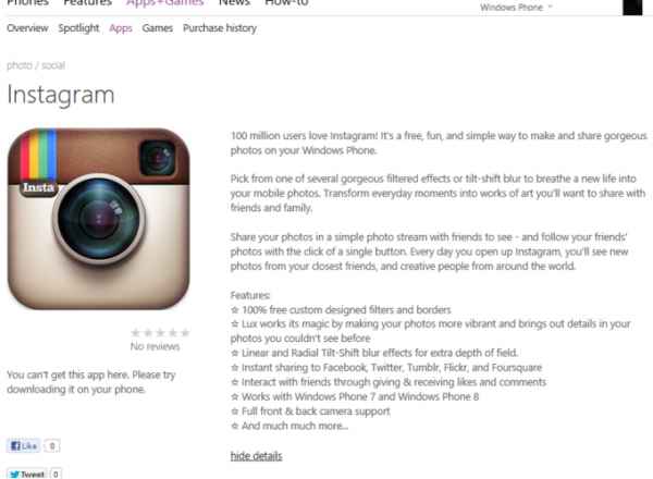 Instagram : pourra-t-on enfin prendre ses plats en photo sur Windows Phone 8 ?
