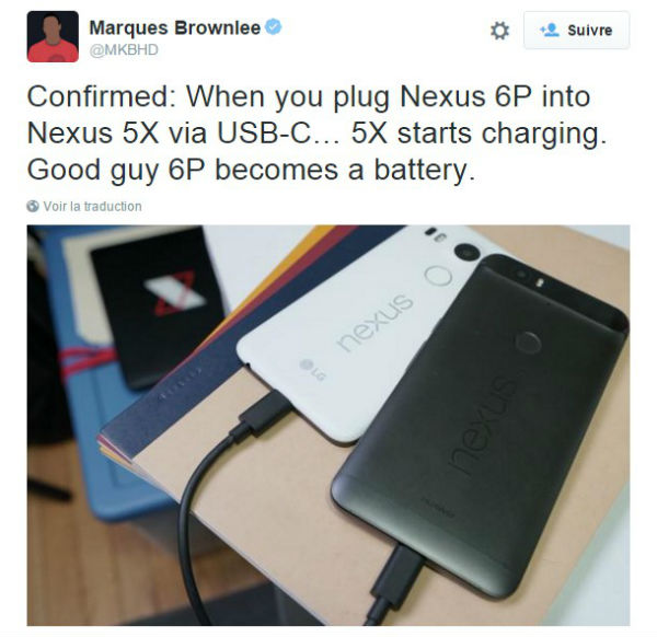 Nexus 5X / 6P : le port USB-C leur permet de se recharger mutuellement