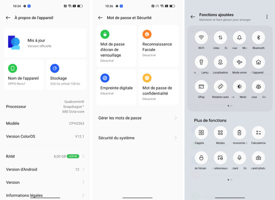 Suite interface Oppo Reno7
