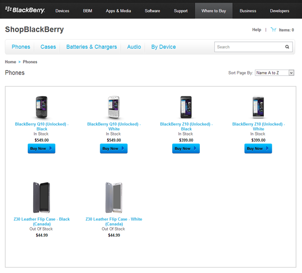 BlackBerry ajoute ses smartphones dans sa boutique en ligne aux Etats-Unis