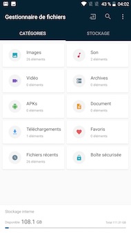 OnePlus 5 : interface (gestionnaire de fichiers)
