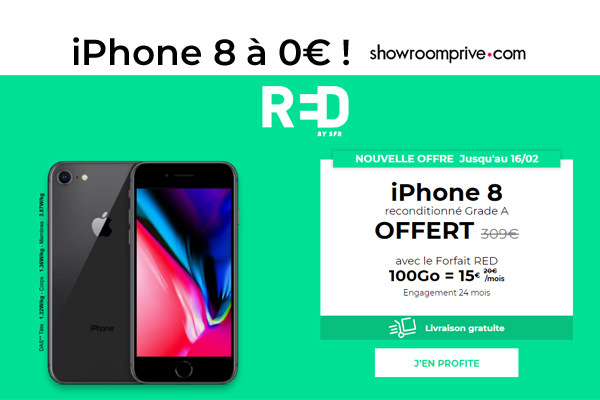 OFFRE LIMITEE : iPhone 8 gratuit avec un forfait RED by SFR 100 Go avec Showroomprivé