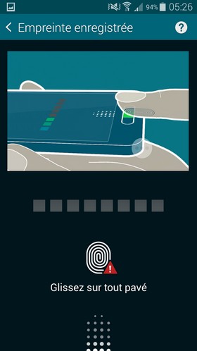 Samsung Galaxy S5 : enregistrement de l'empreinte