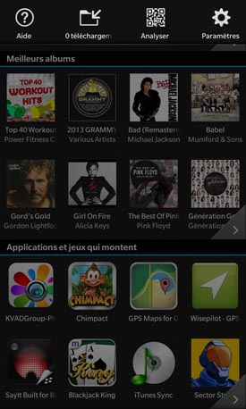 BlackBerry Z10 : La zone d'interaction haute