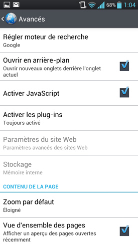 Test LG Optimus 4X HD : navigateur Web