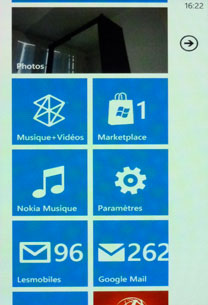 Test Nokia Lumia 710 : page d'accueil