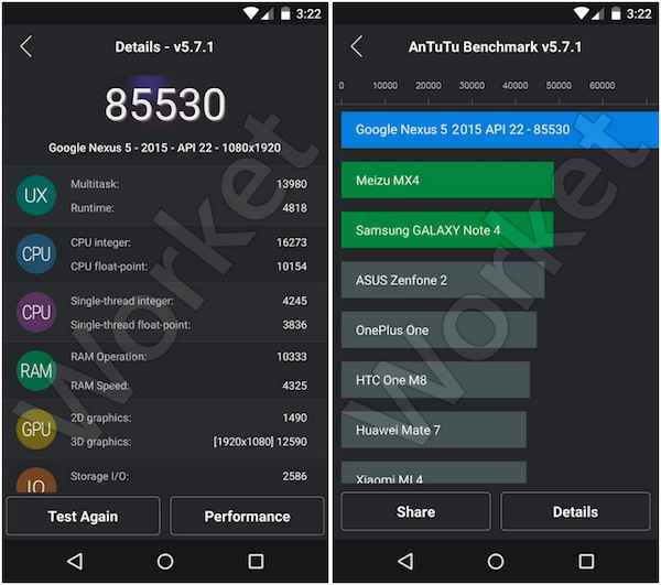 Le Nexus 5 (2015) aurait dépassé les 85 000 points sur AnTuTu