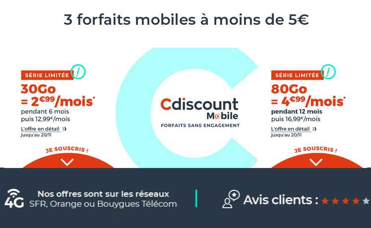 De 2€ à 5€, découvrez les 3 forfaits mobiles vraiment pas chers Cdiscount Mobile