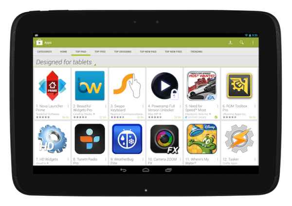 Google Play propose un filtre spécifique pour les tablettes