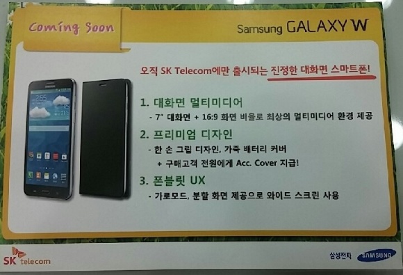 Samsung Galaxy W : un smartphone doté d'un écran de 7 pouces pour la Corée