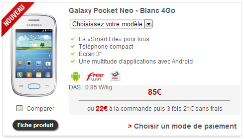 Samsung Galaxy Pocket Neo chez Free Mobile
