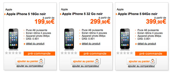 iPhone 5 : ouverture des pré-commandes et prix pour la France chez Orange et Apple