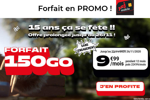 Prolongation de la promo NRJ Mobile sur son forfait 150 Go à moins de 10€