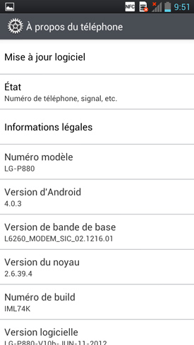 Test LG Optimus 4X HD : capture d?écran du système d'exploitation