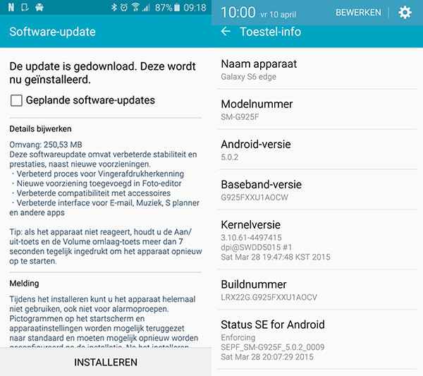 Mise à jour pour Samsung Galaxy S6 Edge