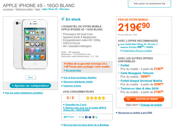 iPhone 4S : Bouygues Telecom baisse ses prix