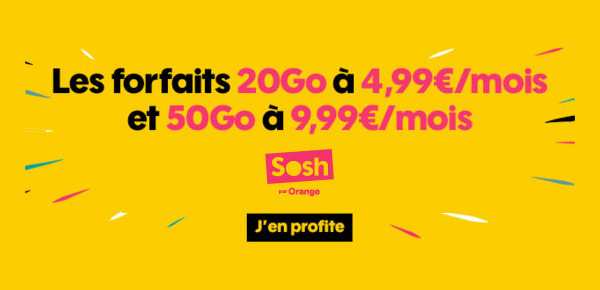 Le forfait mobile Sosh 20 Go en promo à 4,99 euros