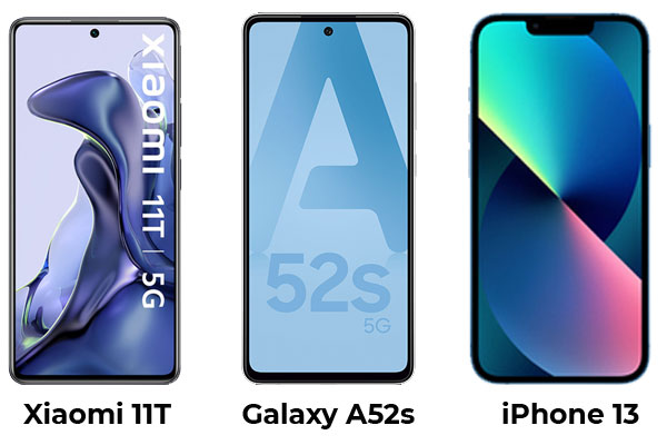 Les trois smartphones les plus populaires en octobre 2021 : Xiaomi 11T, iPhone 13 et Samsung Galaxy A52s 5G