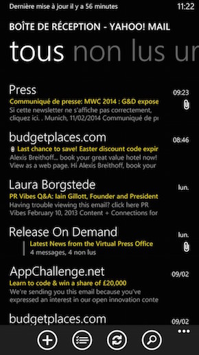 Nokia Lumia 1320 : messagerieYahoo