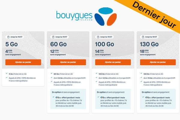 Bouygues Telecom : Dernier jour pour profiter des forfaits B&You en promotion dès 4.99€ !