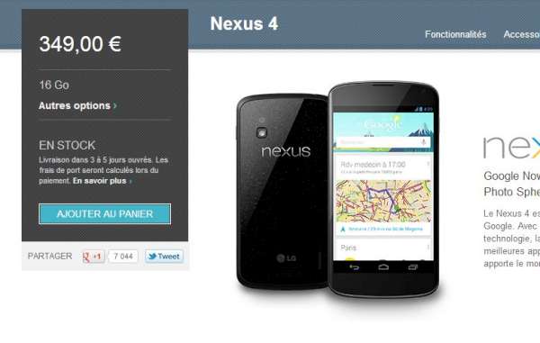 Google Nexus 4 : le smartphone est disponible en France ! Il n'y en aura pas pour tout le monde...