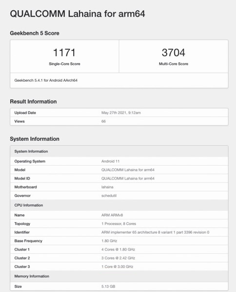 Résultat sous Geekbench