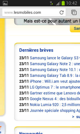 Samsung Galaxy S3 mini : navigateur web
