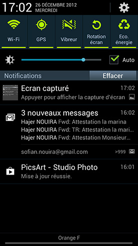 Samsung Galaxy S3 4G : barre des notifications