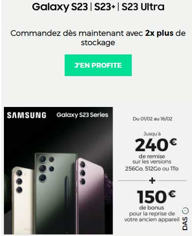 promo RED Galaxy S23 Séries + Forfait RED 