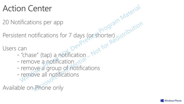 Action Center : options utilisateur