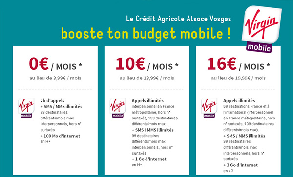 Virgin Mobile : un forfait à 0€ avec le Crédit Agricole Alsace Vosges