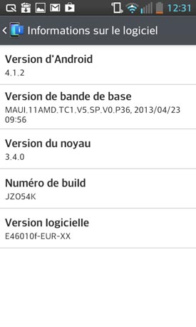 LG Optimus L5 II : informations sur le logiciel