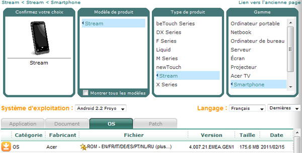 Acer Stream : mise à jour Android 2.2 disponible