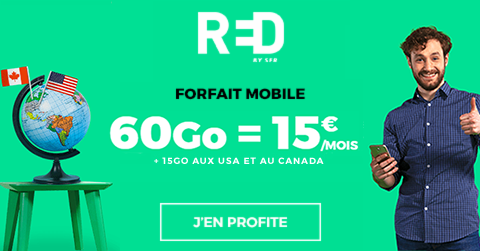 SFR : un forfait mobile RED à 15 euros avec 60 Go + 15 Go depuis l'Europe, les USA et le Canada