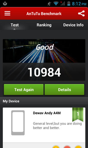 Yezz Andy A4m : AnTuTu