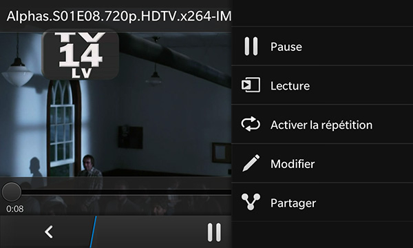 BlackBerry Z10 : lecteur vidéo