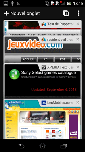 Sony Xperia M : navigateur Web (nouvel onglet)