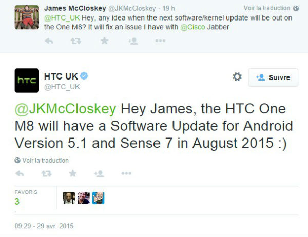 HTC One M8 : Android 5.1 et Sense 7 arriveront en août